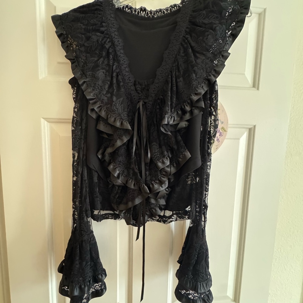 Elegant Black Ruffle Blouse - Picture 1 of 7